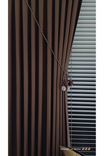 venedik home Brown Milas Linen Background Curtain 1X3 Frequent Pleats Custom Made (4 Bulk Accessories Gift)