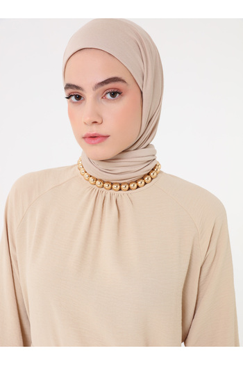 Refka Φόρεμα Hijab με λουράκι με λεπτομέρεια βολάν στους μανίκια - Χρώμα πέτρας -