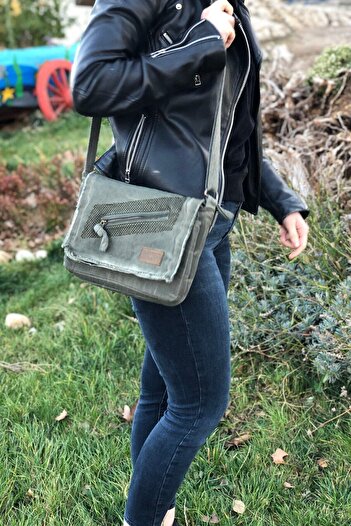 Old Cotton Cargo 7136 Small Khaki Green Shoulder Bag Canvas Bag School Tablet Casual