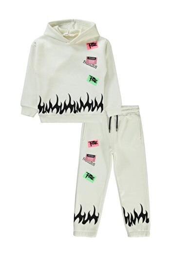 Civil Girls Flame Printed 6-9 Years Old Tracksuit Set - Ecru7-8 Years Old