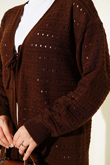 MissPul Openwork Tie-Up Long Cardigan