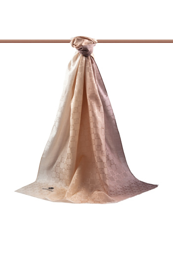 Vissona 57% Silk 43% Cotton Gradient Patterned Cream Color Shawl - 70X190 Stitching Type Italian Stitched