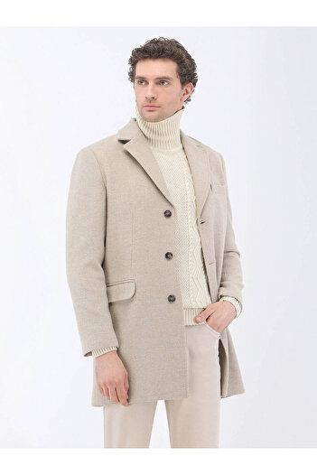 Kip Beige Regular Fit Butterfly Collar Classic Woven Coat