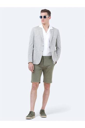 Kip Light Khaki Micro Modern Fit Linen Blend Jacket