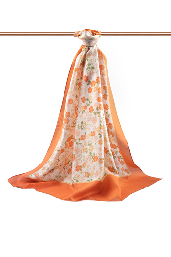 Vissona 100% Silk Crispy Floral Patterned Tan Colored 92X210 Shawl