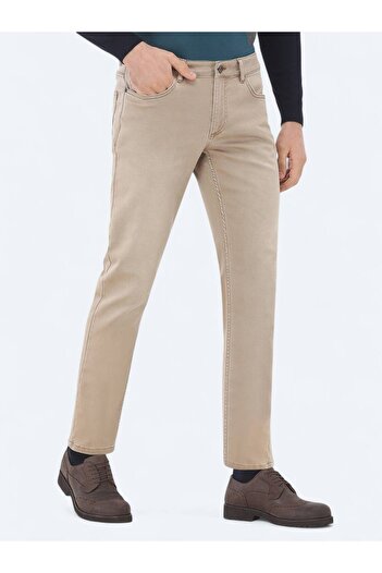 Kip Camel Hair Slim Fit Denim Cotton Blended Trousers