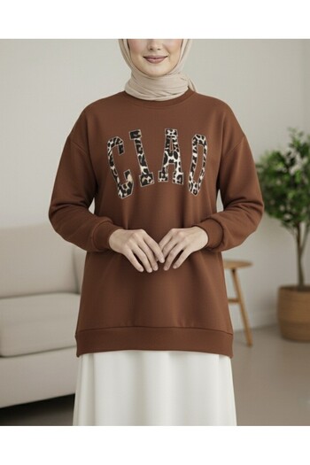 Modamorfo Round Neck Embroidered Sweatshirt - Brown