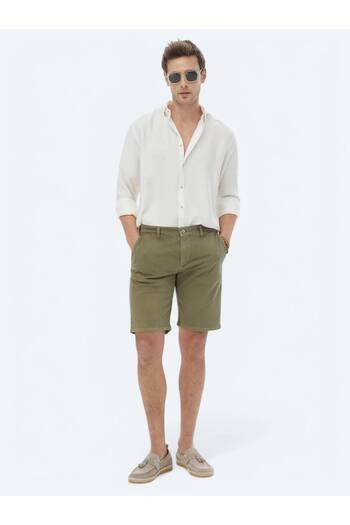 Kip Khaki Slim Fit Casual Bermuda - Cotton Blend
