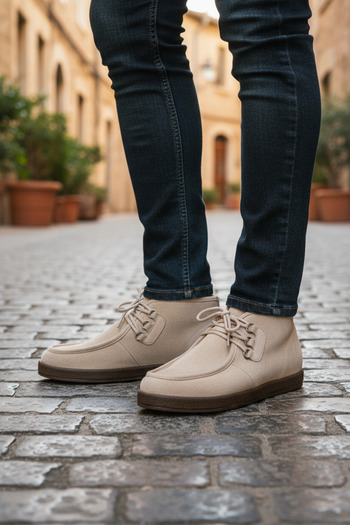 by selvi Lukka Shoes Amy Men's Beige Suede Lace-Up Golf Shoes Boots