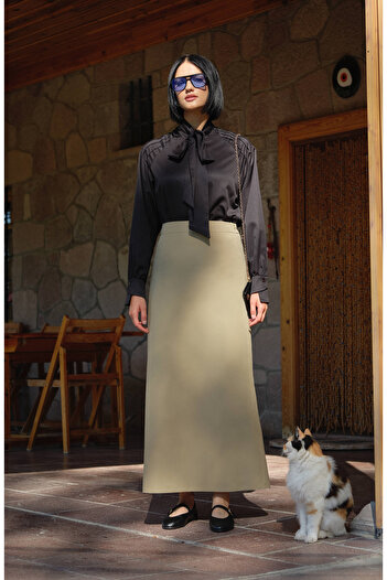 Fatma Atasoy Trenç Soft Khaki Pencil Skirt