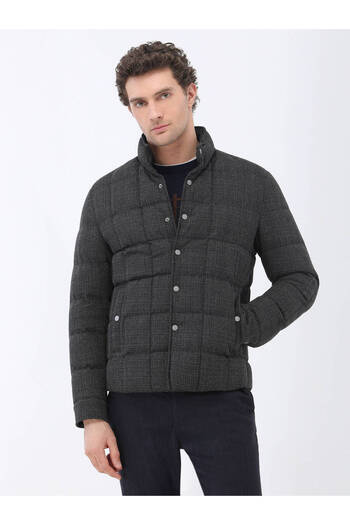 Kip Anthracite Regular Fit Stand Collar Casual Woven Coat