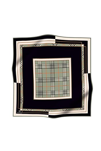 Vissona 57% Silk 43% Viscos Twill Silk Plaid Patterned Green Color 90X90 Scarf Planting Shape : Hand Sewing