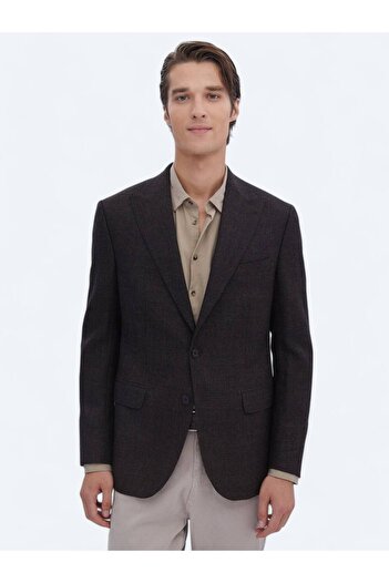 Kip Brown Patterned Comfort Fit 100% Wool Jacket