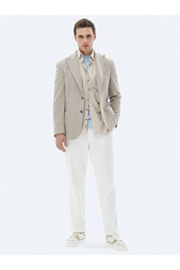 Kip Beige Patterned Modern Fit Cotton Blend Knitted Jacket