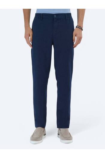Kip Navy Blue Woven Jogging Fit Casual Cotton Blend Trousers