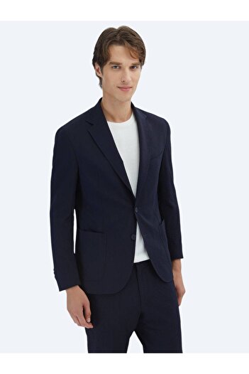 Kip Navy Blue Patterned Modern Fit Suit