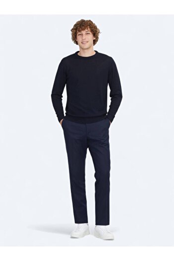 Kip Navy blue bicycle collar jacquard wool blend knit sweater