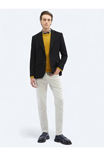 Kip Black Straight Modern Fit Wool Blended Jacket