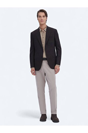 Kip Brown Patterned Comfort Fit 100% Wool Jacket
