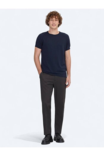 Kip Navy Blue Crew Neck Jacquard Knitwear