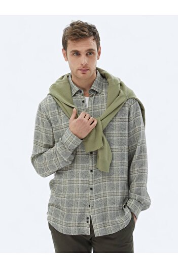 Kip Bej Kareli Regular Fit Dokuma Casual Сорочка