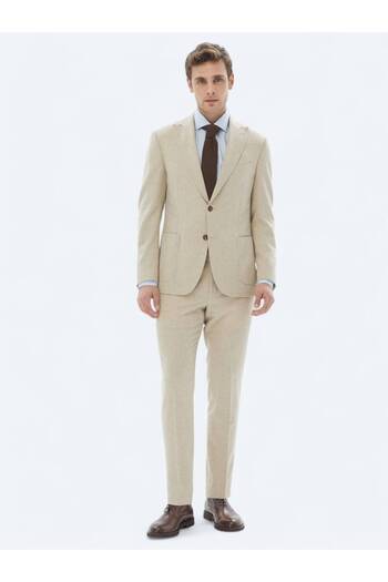 Kip Beige Straight Modern Fit Wool Blend Suit