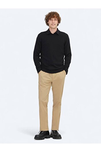 Kip Black Crew Neck Jacquard Wool Blend Sweater