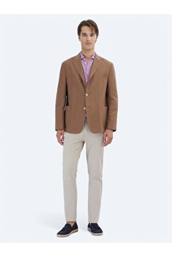 Kip Brown Straight Comfort Fit Cotton Blend Jacket