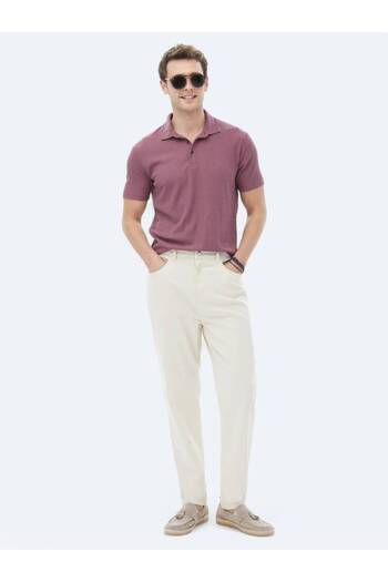 Kip Βαμβακερό μπλουζάκι Polo Neck Dusty Rose Jacquard