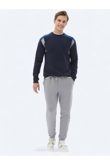 Kip Crew Neck Navy Blue Plain Sweatshirt