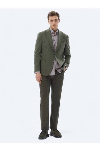 Kip Green Plain Comfort Fit Wool Blend Jacket