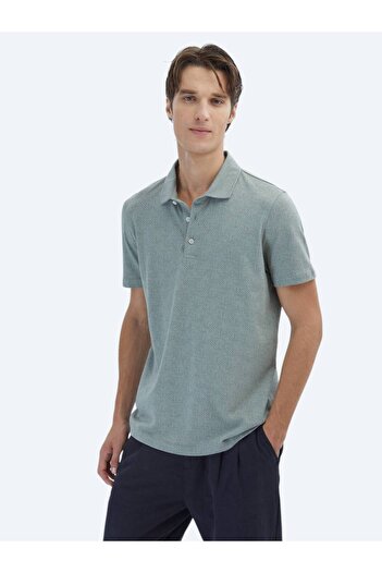 Kip Khaki Patterned Polo Neck Cotton Blend T-Shirt
