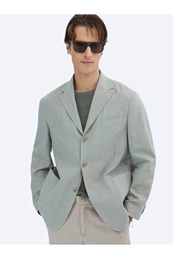 Kip Nil Green Plain Comfort Fit Cotton Blend Jacket