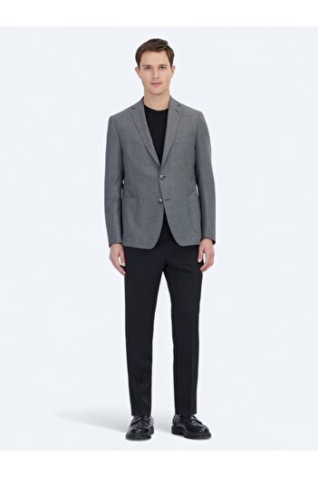 Kip Anthracite Plain Regular Fit Wool Blend Jacket