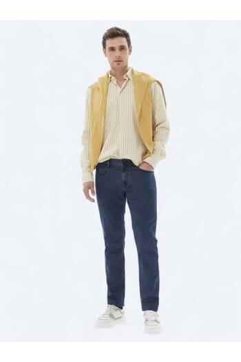 Kip Κίτρινο ριγέ βαμβακερό πουκάμισο Casual Fit - Κανονική εφαρμογή