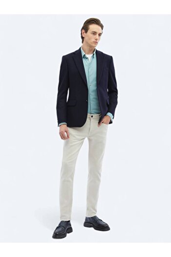 Kip Navy Blue Straight Regular Fit Wool Blended Jacket