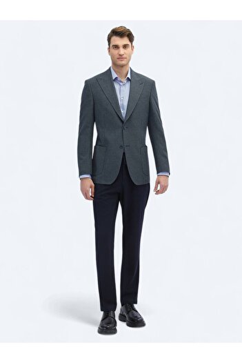 Kip Indigo Patterned Modern Fit Jacket