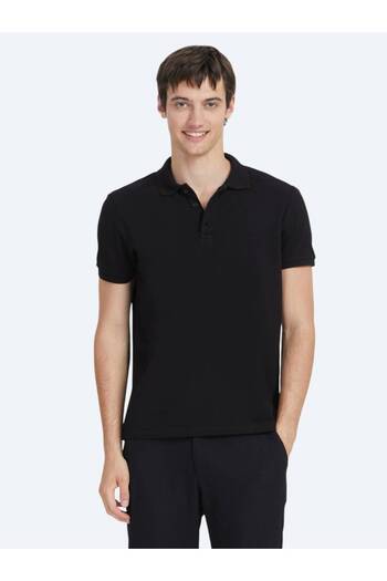 Kip Black Plain Polo Neck 100% Cotton T-Shirt