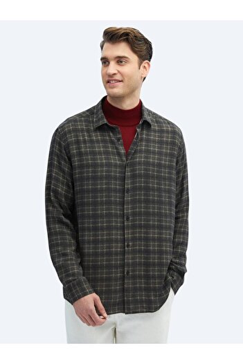 Kip Антрацитова карта Regular Fit Ткана сорочка