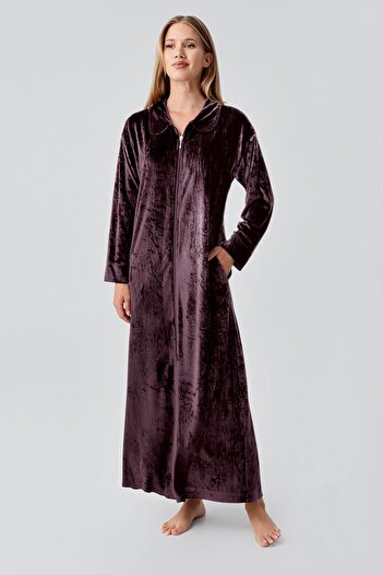 Artış Long Sleeve Zippered Pocket Stretchy Viscose Velvet Dress