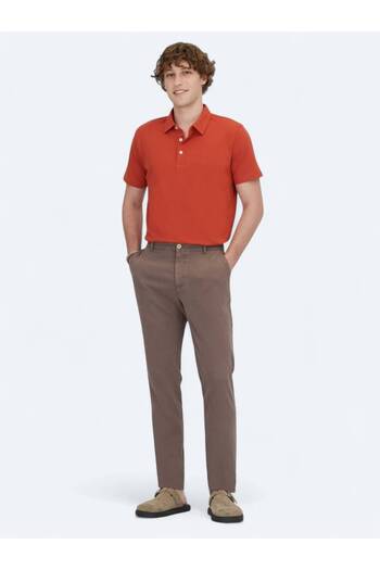 Kip Cinnamon Polo Neck Cotton Blend T-Shirt