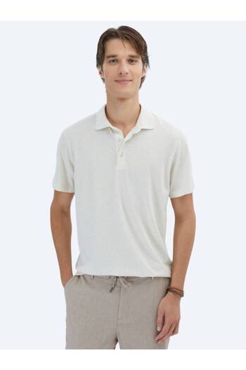 Kip Beige Patterned Polo Neck Cotton Blend T-Shirt