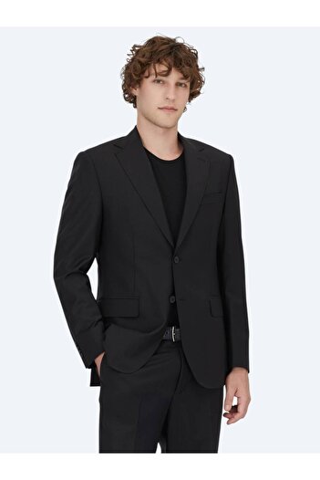 Kip Black Plain Modern Fit Wool Blend Suit