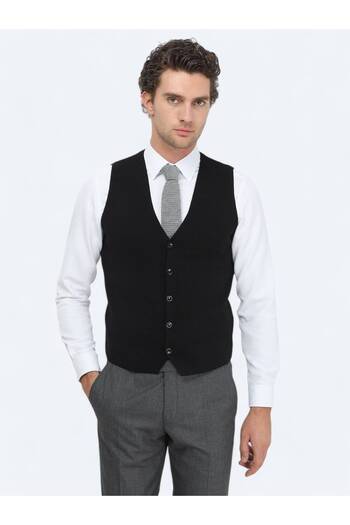 Kip Black Regular Fit Casual Knitted Sweater Vest