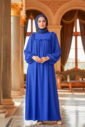 Neva Style Balloon Sleeve Sax Blue Hijab Dress 5887Sx