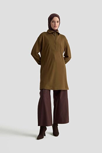 Armine TREND New Season Turtleneck Half Zipper Inner Collar Stone Tunic
