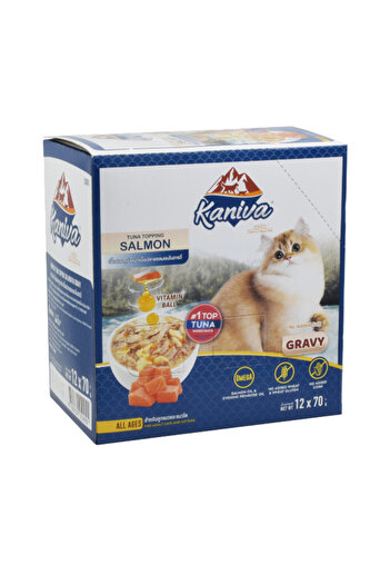 Kaniva Caneva Tuna with Salmon Wet Food for Small and Large Cats in Gravy 12 Sachets * 70g