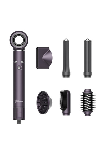 STARCREST Professional Hair Dryer SHD-7-1PP, 1300 W, 6 Accessories Included, 3 Speeds, Purple