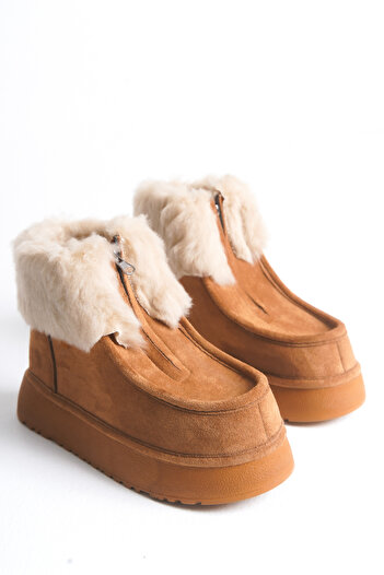 MARSEDO Women's Fur Thick Sole Front Zipper Casual Boots Cara Brown Suede