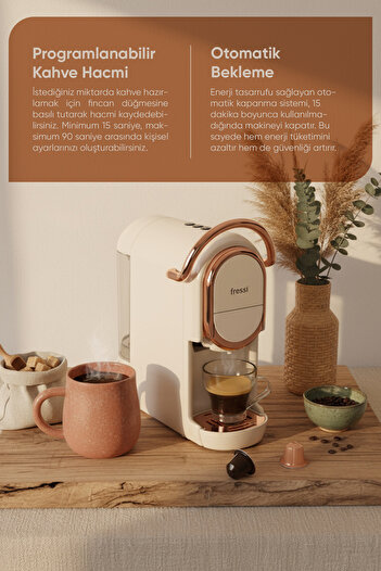 Fressi Espresso & Cappuccino Makinesi Kapsül Kahve Makinesi Krem EM-542 Belezza